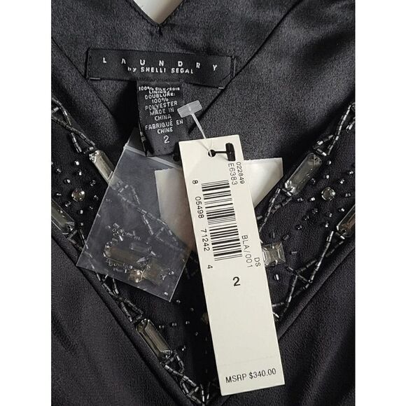 LAUNDRY BY SHELLI SEGAL Black Beaded V-Neck Pleated Dress NEW MSRP $340 SIZE 2 - Picture 9 of 17